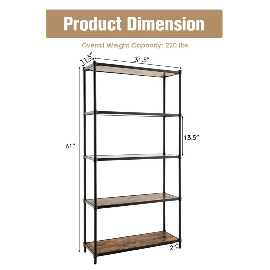 5 Tiers 61 Inch Multi-use Bookshelf with Metal Frame-Black