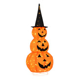 5 Feet Lighted Stacked Pumpkins Halloween Decoration with Witch Hat