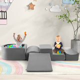 5-Piece Climb and Crawl Playset with Ball Pit for Kids-Gray