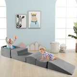 5-Piece Climb and Crawl Playset with Ball Pit for Kids-Gray