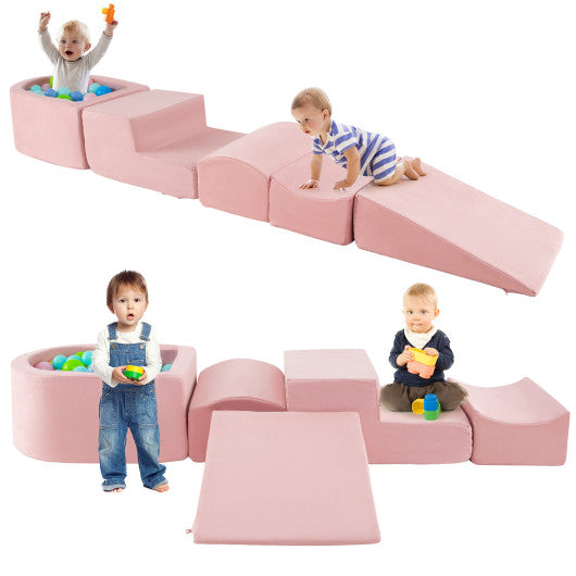 5-Piece Climb and Crawl Playset with Ball Pit for Kids-Pink