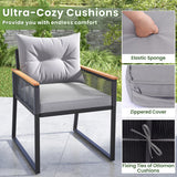 5 Piece Outdoor Rattan Conversation Set with 2-Layer Side Table and 2 Ottomans-Gray