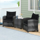 5 Piece Patio Rattan Furniture with 2 Ottomans and Tempered Glass Coffee Table-Black