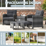 5 Piece Patio Rattan Furniture with 2 Ottomans and Tempered Glass Coffee Table-Gray