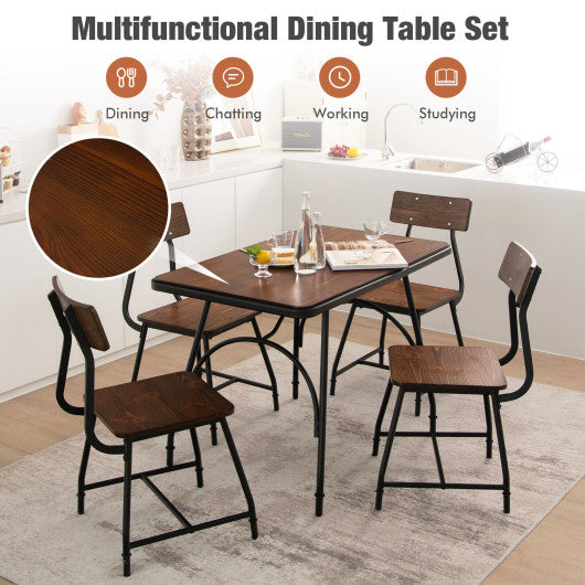 5 Piece Rectangular Dining Table Set with Metal Frame