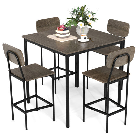 5-Piece Counter-Height Dining Bar Table Set with 4 Bar Chairs-Gray