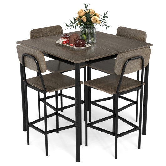 5-Piece Counter-Height Dining Bar Table Set with 4 Bar Chairs-Gray