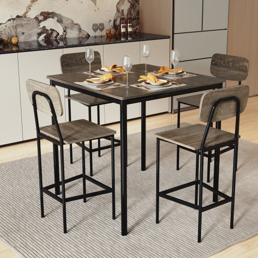 5-Piece Counter-Height Dining Bar Table Set with 4 Bar Chairs-Gray