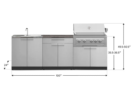 Outdoor Kitchen Stainless-Steel 5 Piece Cabinet Set with Sink, 2-Door with Drawer, Grill Cabinet, Platinum Grill and Countertop