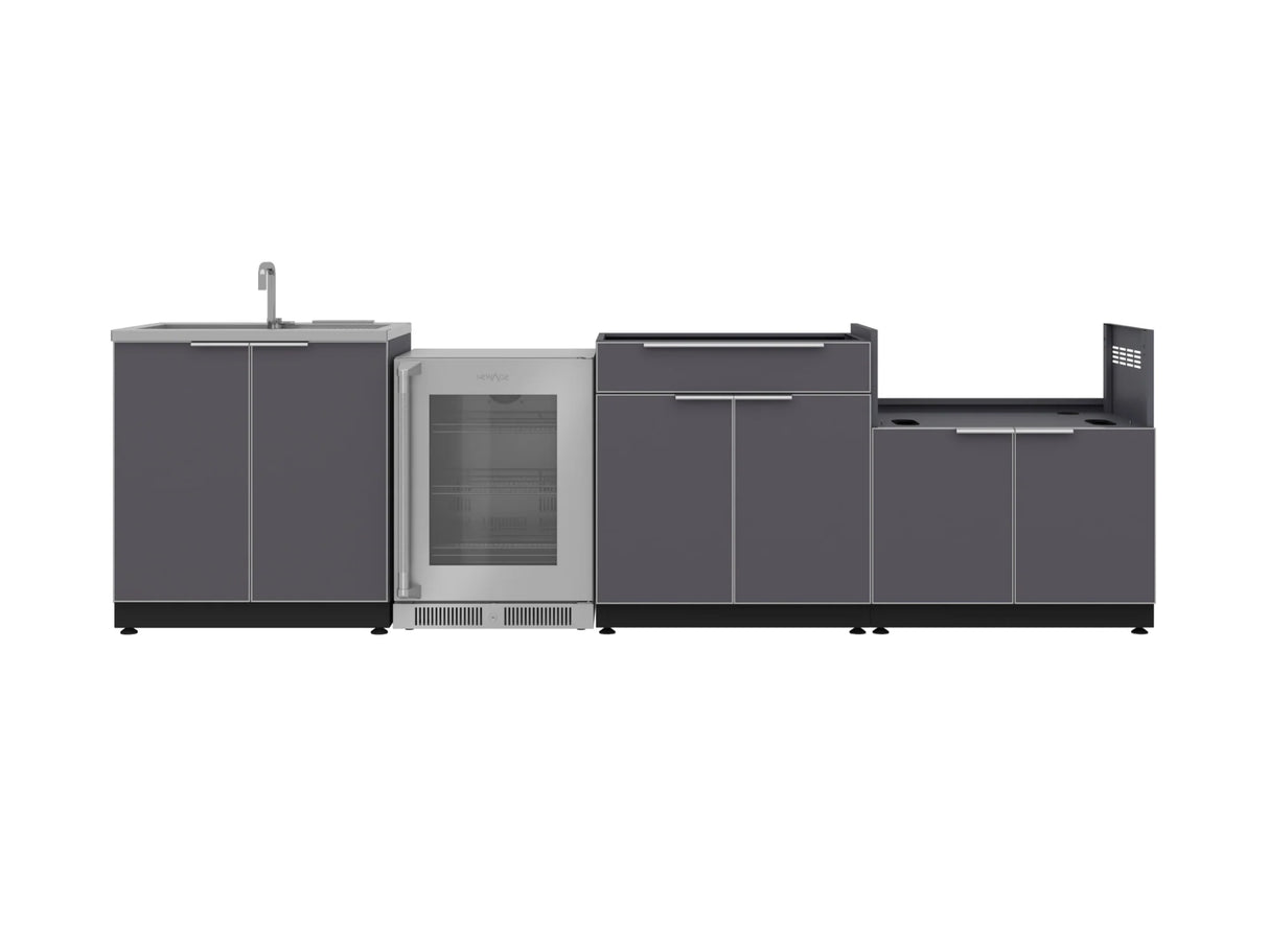 Outdoor Kitchen Aluminum 4 Piece Cabinet Set with Sink, Bar, Grill Cabinet and Fridge