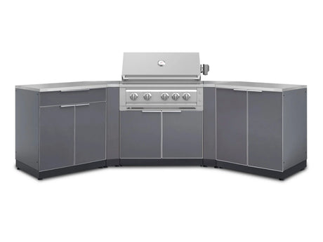 Outdoor Kitchen Aluminum 7 Piece Cabinet Set with 2 Door, Bar, Corner, Grill Cabinet, Platinum Grill, and Countertops