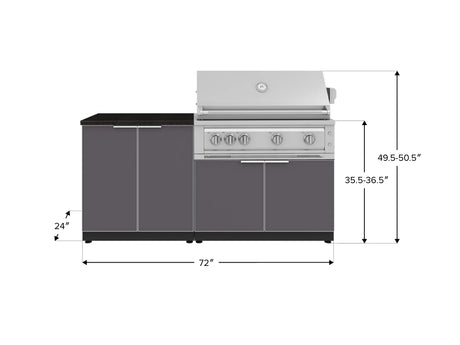 Outdoor Kitchen Aluminum 4 Piece Cabinet Set with 2 Door, Grill Cabinet, Platinum Grill and Countertop