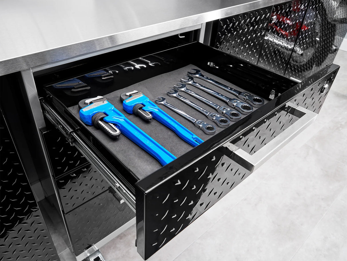 Performance Diamond Plate Limited Edition 7 Piece Cabinet Set with Tool, Base, Wall Cabinets, 30 In. Lockers and Worktop
