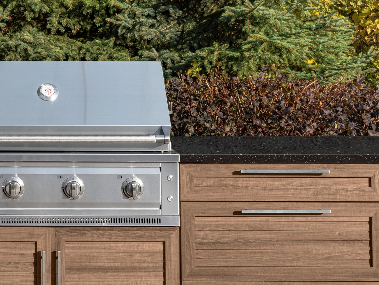 Outdoor Kitchen Stainless Steel 6 Piece Cabinet Set with Sink, Bar, Grill Cabinet, Performance Grill, Countertop and Stainless Steel Door Fridge