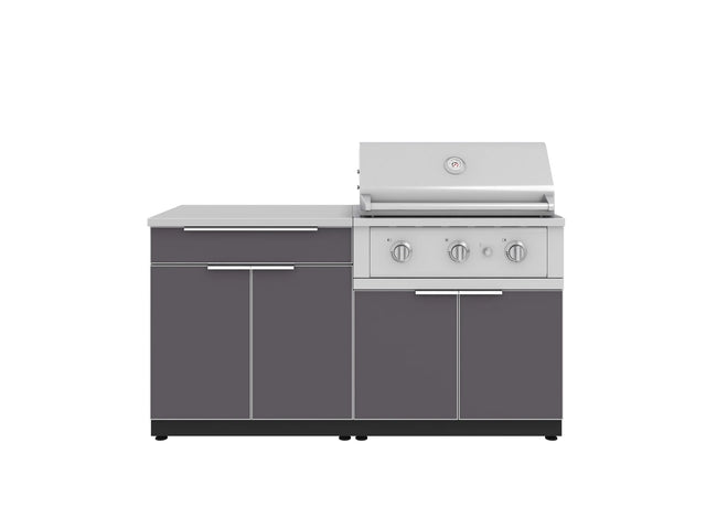 Outdoor Kitchen Aluminum 4 Piece Cabinet Set with Bar, Grill Cabinet, Performance Grill, and Countertop