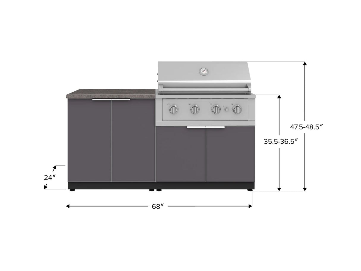 Outdoor Kitchen Aluminum 4 Piece Cabinet Set with 2 Door, Grill Cabinet, Performance Grill and Countertop