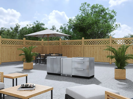 Outdoor Kitchen Stainless Steel 3 Piece Cabinet Set with 3-Drawer, 2-Door Cabinet and Fridge