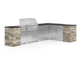 Outdoor Kitchen Signature Series 11 Piece L Shaped Cabinet Set with 3 Drawer, Bar, Dual Side Burner, Grill and Grill Cabinet