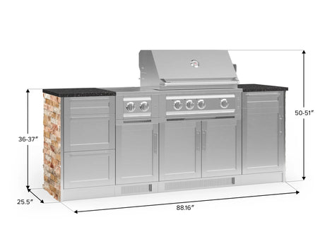 Outdoor Kitchen Signature Series 8 Piece Cabinet Set with Dual Side Burner, 3 Drawer, 1 Door, Platinum Grill and Grill Cabinet