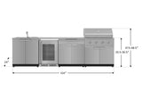 Outdoor Kitchen Stainless Steel 6 Piece Cabinet Set with Sink, Bar, Grill Cabinet, Performance Grill, Countertop and Glass Door Fridge