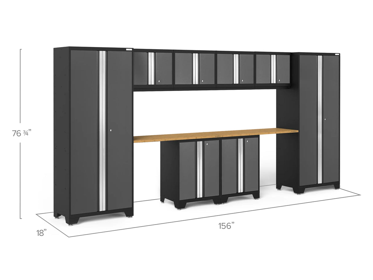 Bold Series 10 Piece Cabinet Set with Base, Wall Cabinet, 30 In. Locker and Worktop