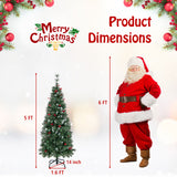 5/6/7/8/9 FT Pre-Lit Artificial Hinged Slim Pencil Christmas Tree-5 ft