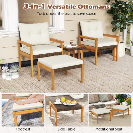 5 Piece Rattan Furniture Set with Square Coffee Table-White
