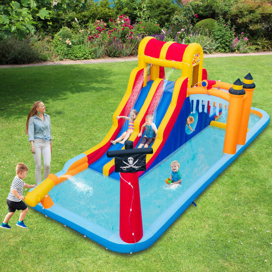 6-In-1 Inflatable Water Slide with Dual Slides and Cave Crawling Game without Blower