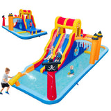 6-In-1 Inflatable Water Slide with Dual Slides and Cave Crawling Game without Blower