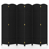 6-Panel Room Divider 5.6 FT Tall Folding Privacy Screen with Hand-woven Texture-Black