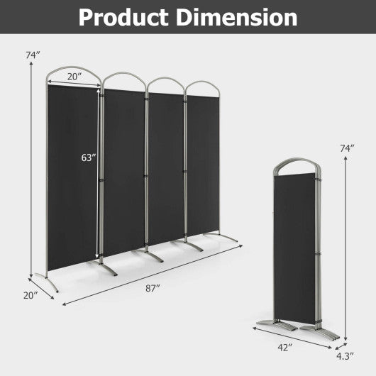 6.2Ft Folding 4-Panel Room Divider for Home Office Living Room-Black
