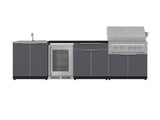 Outdoor Kitchen Aluminum 6 Piece Cabinet Set with Sink, Bar, Grill Cabinet, Platinum Grill, Countertop and Glass Door Fridge