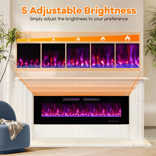 42/50/60/72 Inch Ultra-Thin Electric Fireplace with Decorative Crystals-60 inches