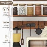 60 Inch Tall Microwave Stand with Open Shelves and 10 Hanging Hooks-Rustic Brown