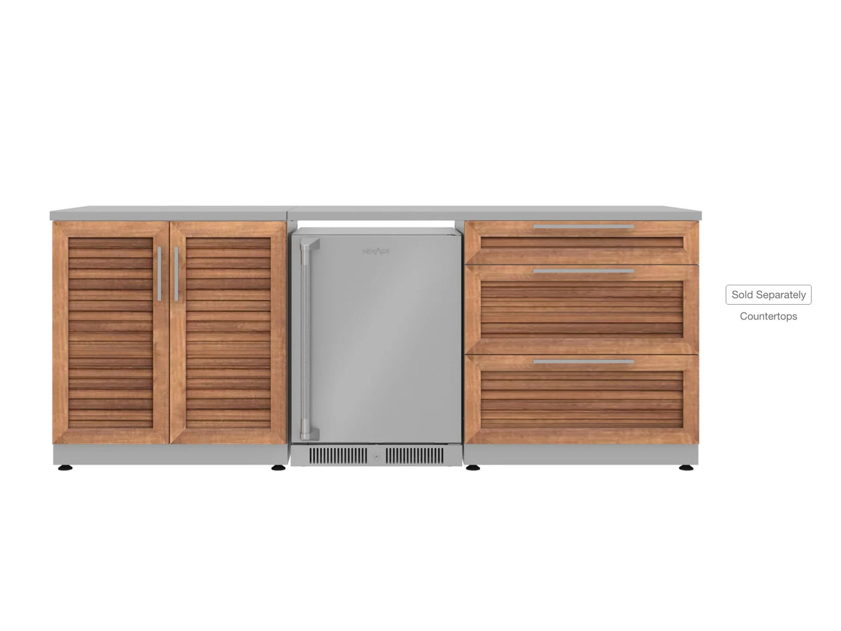 Outdoor Kitchen Stainless Steel 3 Piece Cabinet Set with 3-Drawer, 2-Door Cabinet and Fridge