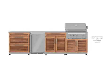 Outdoor Kitchen Stainless Steel 4 Piece Cabinet Set with 3-Drawer, Bar, Grill Cabinet and Fridge