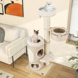61 Inches Cat Tree for Indoor Cats with 2-stoery Condo and Top Perch-Natural