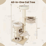 61 Inches Cat Tree for Indoor Cats with 2-stoery Condo and Top Perch-Natural