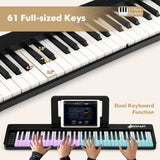 61-Key Folding Piano Keyboard with Full Size Keys and Music Stand-Black