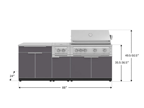 Outdoor Kitchen Aluminum 6 Piece Cabinet Set with Platinum Grill, Dual Side Burner, Bar and Grill Cabinet and Stainless Steel Countertop