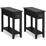 2 Pieces 2 Tier Sofa Side End Table with Drawer and Open Shelf-Black