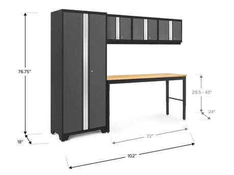 Bold Series 5 Piece Cabinet Set with Multi-Use Locker, Wall Cabinet, and Workbench