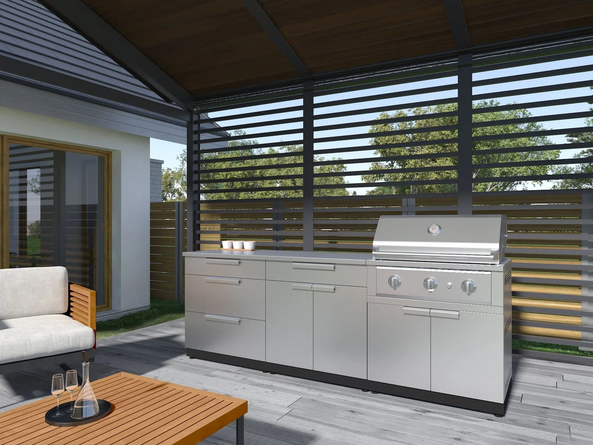 Outdoor Kitchen Stainless Steel 3 Piece Cabinet Set with Sink Cabinet and Performance Gas Grill