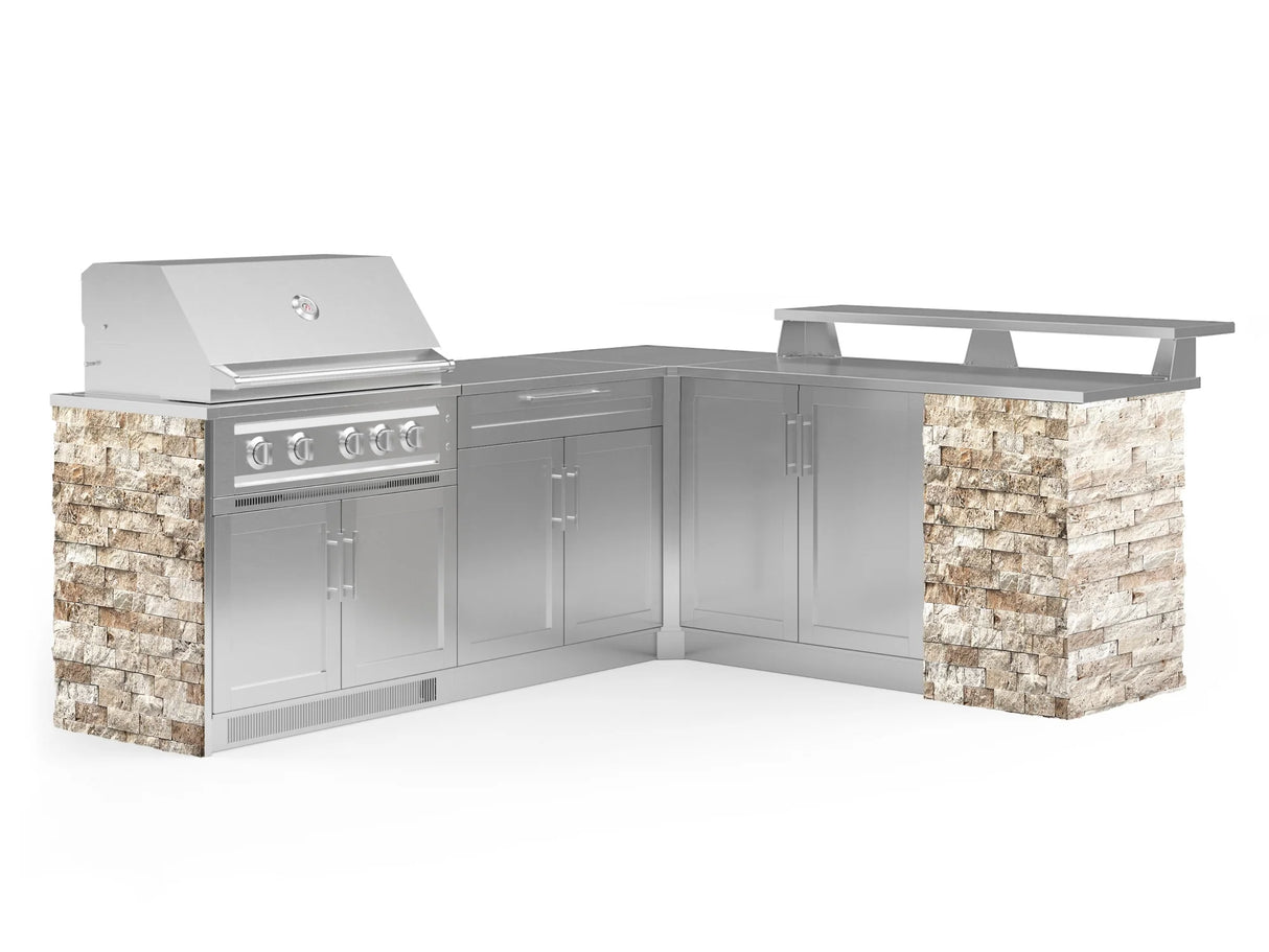 Outdoor Kitchen Signature Series 8 Piece L Shape Cabinet Set with 2 Door, Bar, Platinum Grill and Grill Cabinet