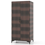 62 Inch Wicker Wardrobe with 2 Doors PE Rattan Closet with Hanging Rod-Brown