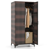 62 Inch Wicker Wardrobe with 2 Doors PE Rattan Closet with Hanging Rod-Brown