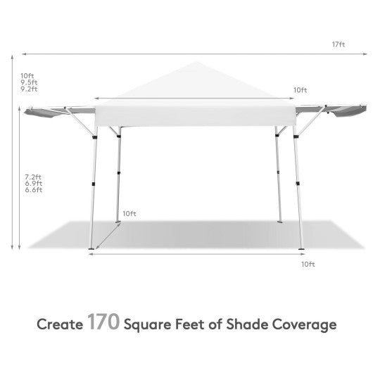 17 Feet x 10 Feet Foldable Pop Up Canopy with Adjustable Instant Sun Shelter-White