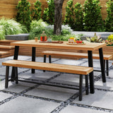 63 Inch 3-Person Acacia Patio Wood Outdoor Backless Bench-Set of 2
