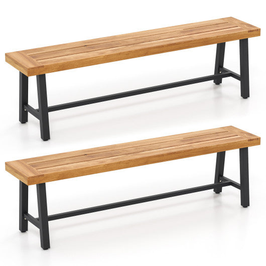 63 Inch 3-Person Acacia Patio Wood Outdoor Backless Bench-Set of 2