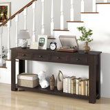 63 Inches Farmhouse Entryway Table with 4 Storage Drawers and Open Shelf-Espresso